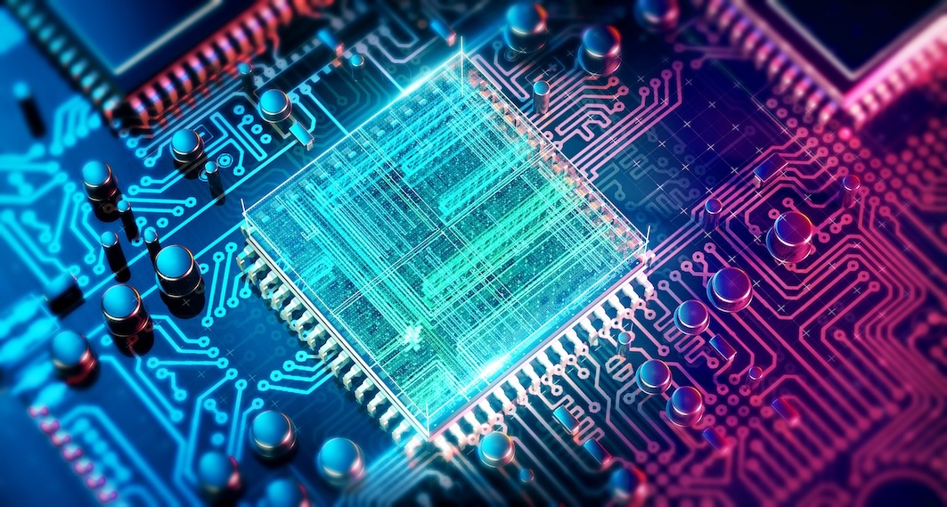 PCB with a visible chips and electrical circuits