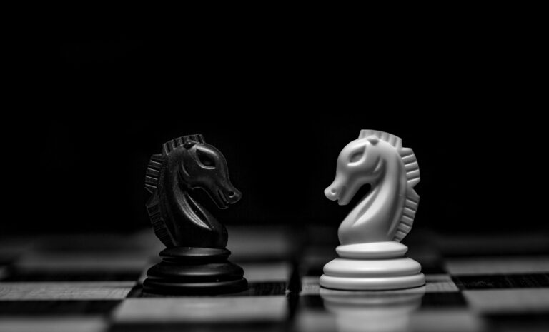 Chess horses looking at each other